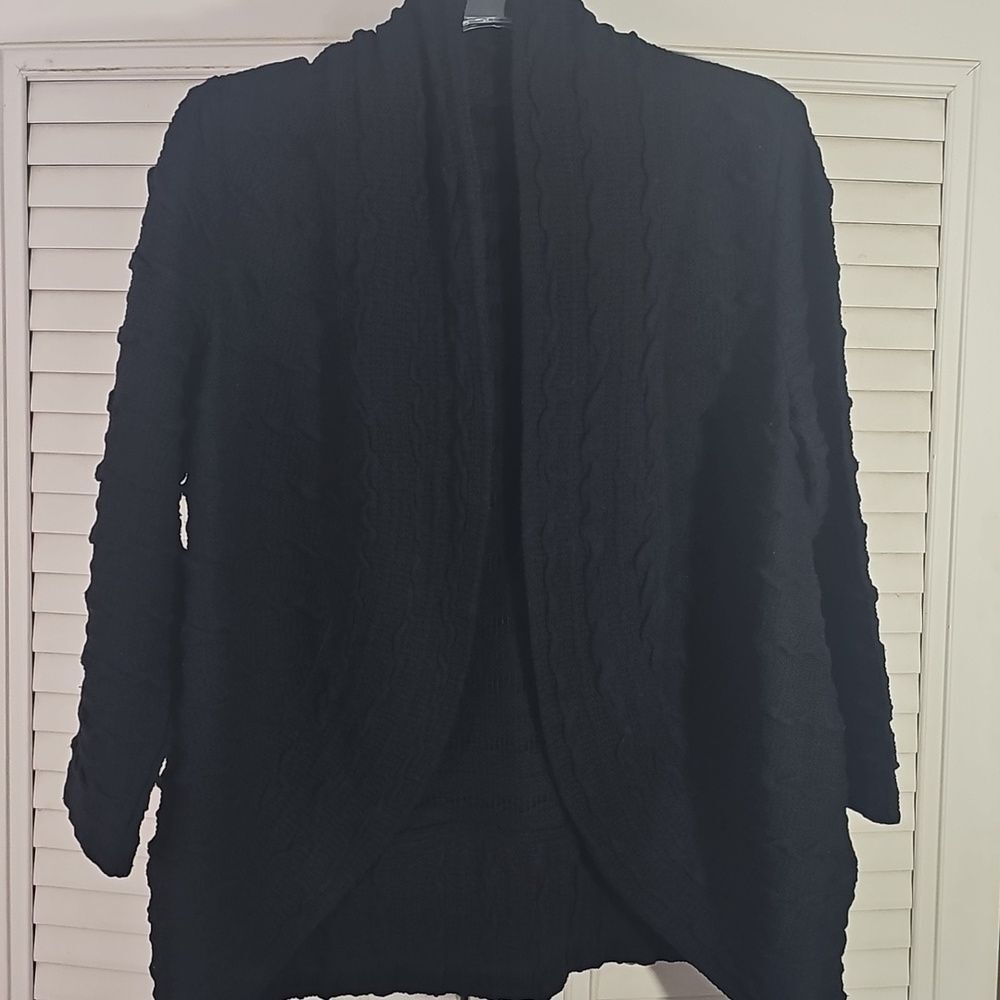 Cardigan Open Style By Rafaella 3/4 Sleeve Black Size Large